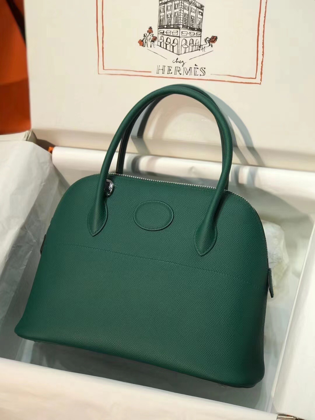 Hermes Bolide 27cm Handbag In Dark Green Epsom Leather